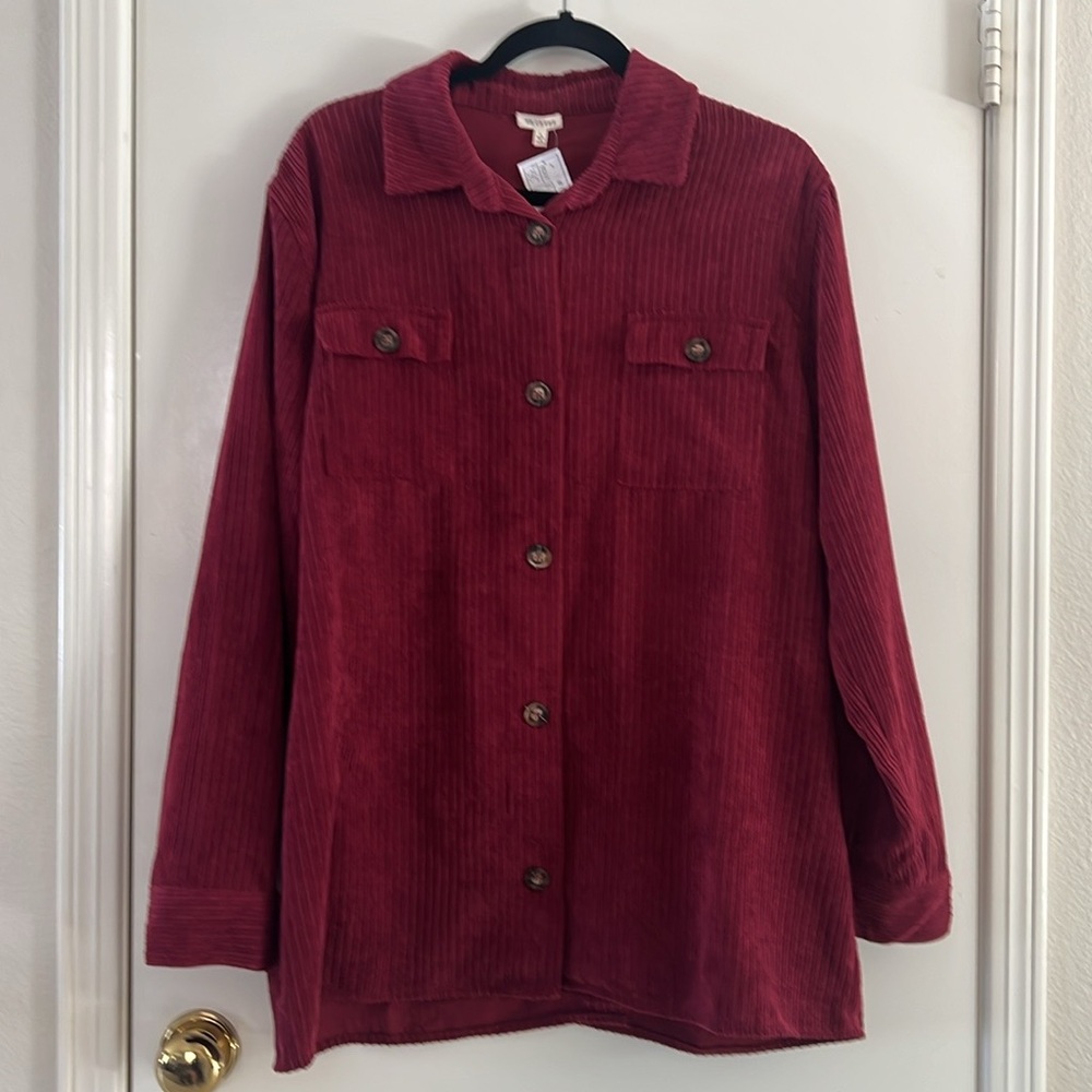 En Crème Women’s Burgundy Corduroy Shacket NWT